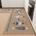 Linen kitchen runner rug set with blue fish geometric pattern, anti-slip floor mat for home. - 40*60cm (Linen) / Colored Fish
