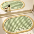 Cream style oval woven linen-look bath mat, absorbent non-slip floor carpet for bathroom and toilet. - Clear Salt Lemon