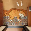 Simpatico zerbino gatto per ingresso, tappeto antiscivolo in PVC per corridoio e casa. - Gatto Arancione Sogno Mattone