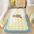 Plush Cartoon Bear Rug Yellow Plaid Blue Wavy Border Fluffy Bedside Carpet for Bedroom - Apple Bear by Foot