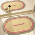 Cream style woven oval bath mat, absorbent and non-slip floor rug for bathroom and home decor. - Watermelon Mianmian