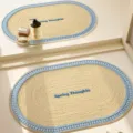 Oval braided anti-slip bath mat cream style faux linen floor rug for bathroom doorway - Salt Bath Cone