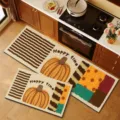 Kitchen floor mat set, autumn pumpkin print runner and accent mat, non-slip absorbent surface. - Bannan