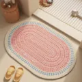 Oval Braided Bathroom Floor Mat Anti-Slip Absorbent Quick Dry Mat for Washroom Toilet - Sea Salt Peach