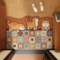 Tappeto gatto carino antiscivolo zerbino per ingresso, corridoio e porta di casa. - Tre Gatti Mattone Alba