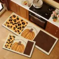 Kitchen floor mat set, diatomaceous earth style rug with leopard pumpkin print patterns. - Leopard Autumn