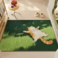 Niedliche Cartoon dicke Katze Fußmatte, rutschfester Teppich für Flur und Eingangsbereich. - Liegende Katze