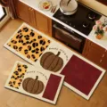Idyllic diatom mud kitchen floor mat two-piece set, pumpkin and leopard print, non-slip. - Brown Chen