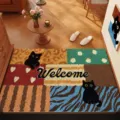 Tappeto ingresso gatto nero cartoon, zerbino antiscivolo in PVC per porta d'ingresso. - Miagolio Marrone Caldo