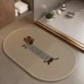 Oval absorbent non-slip bath mat with cute dachshund dog pattern for bathroom and kitchen. - Cute Fortune 7