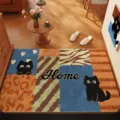 Zerbino antiscivolo con gatto nero per ingresso di casa, resistente all'usura. - Micio Griglia a Colori