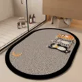 Cute cat embroidered oval bathroom mat, absorbent diatom mud floor mat for home decor. - 40*60cm (Diatomaceous Mud) / Waving Cat Oval
