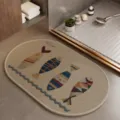Oval non-slip bath mat with cute fish pattern, soft absorbent floor mat for home bathroom. - Cute Fortune 13