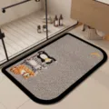 Cute cartoon cat embroidered bathroom floor mat, non-slip absorbent absorbent foot mat for home use. - 40*60cm (Diatomaceous Mud) / Waving Cat Large Rounded Corner