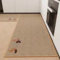 Ensemble de tapis de cuisine antidérapant tissé beige avec une jolie broderie de chien. - Line art dachshund / 40*60cm (Lin)