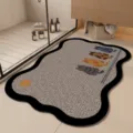 Cartoon bathroom mat absorbent non-slip floor rug with cute cat print irregular shaped door mat. - 40*60cm (Diatomaceous Mud) / Cat Gazing at Moon Wave
