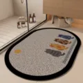 Cute cartoon cat pattern oval bathroom mat absorbent non-slip floor mat for home decor - 40*60cm (Diatomaceous Mud) / Cat Gazing at Moon Oval