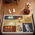 Simpatico zerbino con gatto e fiori, tappeto d'ingresso antiscivolo in PVC resistente allo sporco. - Divertimento Gatto Pastorale