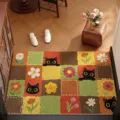Zerbino da ingresso stampato con gatti neri e fiori, tappeto antiscivolo resistente per casa. - Gatto Nero tra i Fiori