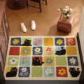 Tappeto d'ingresso antiscivolo in PVC con gatto nero carino e motivo floreale per corridoio di casa - Gatto Nero Vite di Fiori
