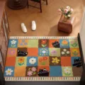 Tappeto ingresso gatto nero cartone animato, stuoia antiscivolo PVC griglia e fiori. - Gatto Gira Sogno di Fiore