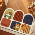 Tappeto per porta gatto dei cartoni animati, antiscivolo con motivo carino per ingresso. - Velluto Tessuto Marrone