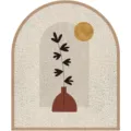 Modern minimalist arched doormat, abstract botanical PVC entrance carpet variant. - Midsummer (Vertical)