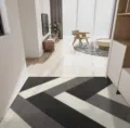 Nordic minimalist door silk loop mat, anti-slip PVC entryway rug with geometric stripes. - Black Grey Geometric