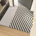 Nordic minimalist entrance floor mat, durable PVC loop doormat, anti-slip entryway rug for home - Black White Diagonal Stripes