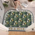 Vintage deurmat halmat antislip duurzame PVC mat voor de ingang en huisdecoratie - 40*60cm / Groen Riet Bloemen Horizontaal