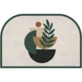 Modern minimalist half-round door mat, cuttable PVC anti-slip entryway carpet for home front door. - Elegant Green Terrace (Horizontal)