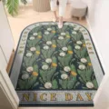 Vintage PVC lussentapijt voor de hal, antislip deurmat met paardenbloemprint. - 40*60cm / Groen Riet Bloemen Verticaal