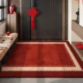 Red festive loop pile rug for entryway, durable and easy to clean front door mat for home. - Gathering Joy