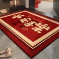 Red festive loop pile entrance door mat, non-slip dirt trapping indoor floor rug for home - Dianthus Joy