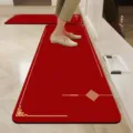 Red kitchen runner mat with anti-slip backing, modern Chinese style gold pattern design. - Single Pack: 40*60cm / Dragon Fruit