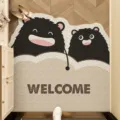 Cartoon cute doormat for home entrance, durable silk loop floor mat with welcome text. - 60x90cm (Silk Loop) / Hello Soot Ball - Rectangular Horizontal