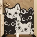 Cartoon cute cat loop wire doormat for home entrance, non-slip scraping dirt floor mat. - 60x90cm (Silk Loop) / Stacking Cats - Rectangular Horizontal