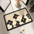 Modern floral bathroom absorbent anti-slip mat, quick-dry home floor rug for toilet room. - 40*60cm / Black Floral - Square