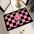 Pink and black checkerboard anti-slip bath mat with cute flower design for bathroom - 40*60cm / Black Pink Plaid Floral - Square