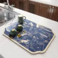 Neo-Chinese kitchen countertop absorbent draining mat diatomaceous earth drying mat for tableware cups - 30*40cm(Tech Cloth) / Oriole Blue