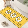 Absorbent diatomaceous earth bath mat with cute daisy smiley face, non-slip floor rug. - Yellow Smile Three Flowers