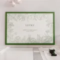 Luxury leather texture doormat with botanical sketch and green border, top-down view. - 40x60cm (5mm Leather) / Lily of the Valley - Emerald Green - Square