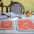 Orange floral dining placemat, Chinese style table mat heat insulation pad for kitchen. - 40*50cm(Tech Cloth) / Mountain Hydrangea