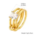 Gold stainless steel multi-band ring with square cubic zirconia for women stackable jewelry - Square Rhinestone Fashion Style (R-731G)