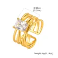 Gold stainless steel multi-band cubic zirconia ring, elegant stacked design fashion jewelry. - Rectangular Stone Open Style (RC-1159G)