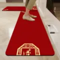 New Chinese style kitchen floor mat anti-slip absorbent red runner carpet for home decor - Birds and Flowers