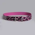 Pink leopard print belt detail featuring square metal rivets, eyelets, and silver buckle. - Three-Row Rivet Style / 100cm Size / Purple