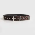Women fashion zebra print belt with metal buckle square studs trendy hair-on leather waist - Zebra Coffee