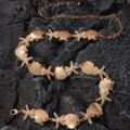 Goldene Metall Taillenkette mit Muscheln, Seesternen und Perlen für den Strandurlaub. - Seestern Muschel Bauchkette / Gold