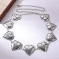 Elegante Damen Taillenkette aus Metall mit herzförmigen Gliedern und Türkis-Einlage. - Einzelnes Türkis Herz / Silber